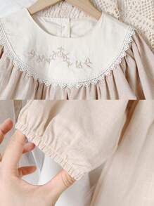 1 pièce Robe de princesse style palais vintage brodée pour les filles, automne