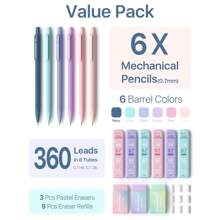 0.5 &0.7 Mm Mechanical Pencil Set, 6PCS Cute Mechanical Pencils With 360PCS Leads, 3PCS Pastel Erasers And 9PCS Eraser Refills, Aesthetic Pencils For Girls Writing - 0.7mm - 查看 6