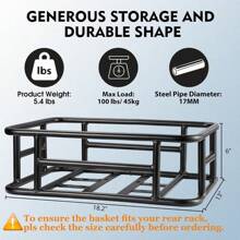 Canasta trasera para bicicleta con red de carga y forro, canasta de bicicleta grande perfecta para montar en bicicleta eléctrica - Negro - Ver 4