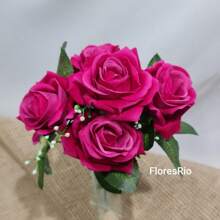 Pink Velvet Bouquet Artificial Flower For Wedding Decoration, Arrangements, Decorating Parties And Home - Hot Pink - View 3