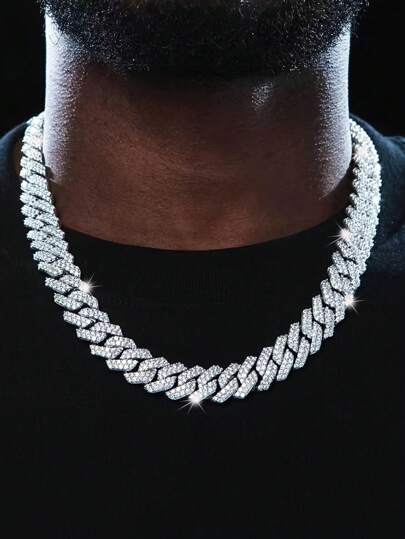 1pc Diamond-Shaped Fully Beaded Fashionable Chain Necklace For Men And Women, Hip Hop Style, Can Also Be Worn As Bracelet, Suitable For Daily Wear And As Jewelry