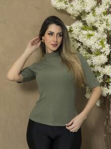 Imported Ribbed Turtleneck Blouse B741 - 軍綠色 - 查看 3