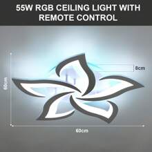 OYAJIA Modern LED Ceiling Lighting, 5 Head Star LED Backlight Ceiling Light Dimmable With Remote Control, 55W 5000LM LED Ceiling Lamp For Living Room Bedroom Kitchen Dining Room, Diameter 60 Cm,With RGB Backlight - White - View 9