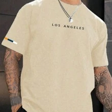 Basic T-Shirt Streetwear Shirt Slim Men's T-Shirt Promotion Cotton Various Colors Printed Los Angeles Arm Strap Special Edition Super Promotion - 米色 - 查看 2