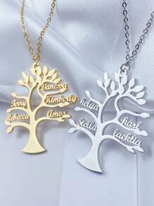 1pc Customized Name Stainless Steel Tree Of Life Necklace, Personalized Family Tree Name Necklace, Customizable 1-9 Names Pendant Necklace, Multi-Name Necklace, Classic Customized Family Tree Name Jewelry, Suitable For Men And Women, Birthday, Anniversary, Holiday, Halloween, Christmas Gift - Silver - View 7