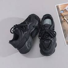 1 đôi giày thể thao đế dày chống thấm nước cho nữ, giày đi bộ đường dài ngoài trời bằng PU buộc dây phía trước thoáng khí màu đen - màu đen - Xem 4