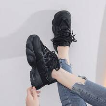 1 đôi giày thể thao đế dày chống thấm nước cho nữ, giày đi bộ đường dài ngoài trời bằng PU buộc dây phía trước thoáng khí màu đen - màu đen - Xem 7