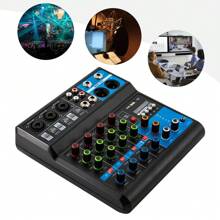 5-Channel Mixing Console Live Studio Audio DJ Mixer Sound Board USB Interface - Black and Blue(藍黑色) - 查看 1