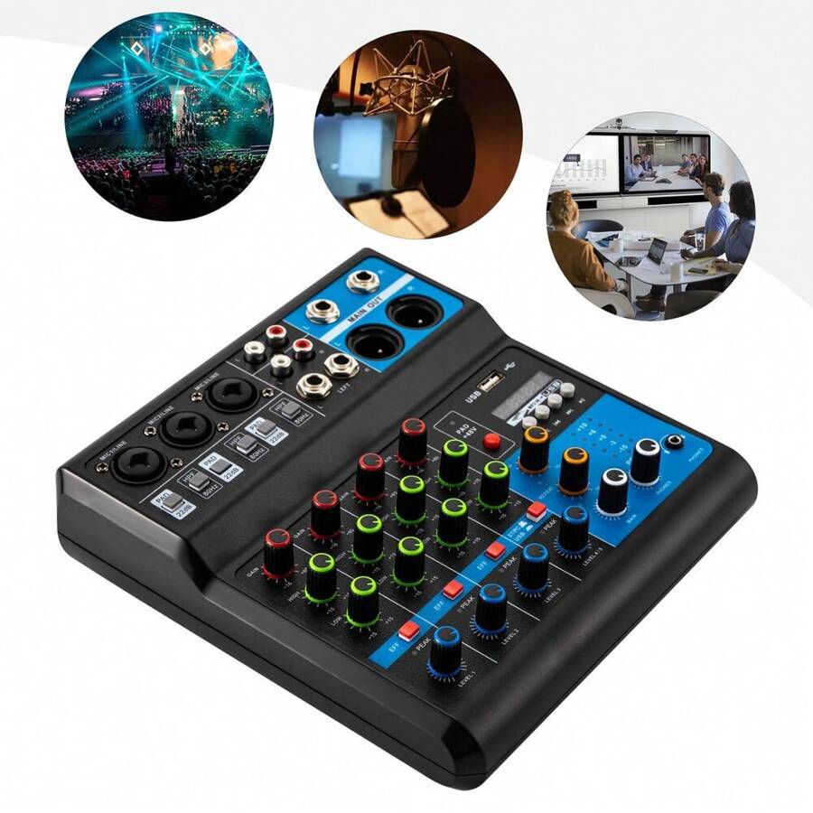 5-Channel Mixing Console Live Studio Audio DJ Mixer Sound Board USB Interface - Black and Blue(藍黑色) - 查看 1