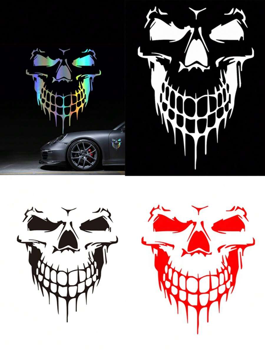 1pc Large Size Skull Car Sticker, Skull Decal Sticker For Auto Engine Hood, Side Door, Car Styling - S 13cm*11cm - View 1