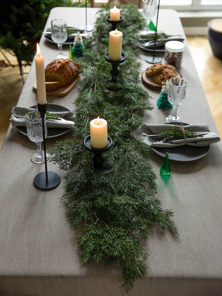 ANNA'S WHIMSY 72 Tips Artificial Pine Garland, 1pc 190cm Plastic Pine Garland, Suitable For Indoor Stair Hanging Decoration, Tabletop Center Decoration, & Winter Decor Best Gifts Birthday Easter Home Decor Christmas Decorations Room Decor Christmas Christmas Decorations Home Christmas Gifts Christmas Decor - Green - View 1