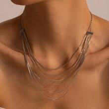 1pc Fashionable Tassels Layered Chain Personalized Hip-Hop Necklace, Women's Banquet Gift - Layered Necklace - View 1