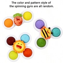 3 pièces/set Jouet toupie avec ventouse bébé au design de dessin animé, fileur de doigt en ABS, anneau de dentition durable pour l'éducation précoce, le développement cognitif et l'exercice des doigts. Convient pour une utilisation quotidienne dans la salle de bain