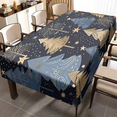 1 szt. Element bożonarodzeniowy wielokolorowy obrus, różnorodny obrus z nadrukiem choinki, prostokątny obrus z poliestru, wodoodporny obrus, akcesoria do stołu kuchennego