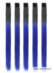 5 lọn tóc nối kẹp màu đen và xanh dương phối hợp, dài 20 inch, thẳng, chất liệu tổng hợp, thích hợp cho trang phục Halloween, tiệc thời trang, Giáng sinh, Năm mới và các dịp khác, có thể dùng làm quà tặng cho nữ, cũng thích hợp cho lễ hội Giáng sinh, Năm mới, lễ hội âm nhạc (màu đen và xanh dương phối hợp) - Nhiều màu - Xem 3