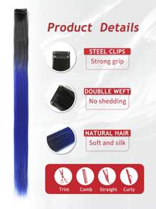 5 lọn tóc nối kẹp màu đen và xanh dương phối hợp, dài 20 inch, thẳng, chất liệu tổng hợp, thích hợp cho trang phục Halloween, tiệc thời trang, Giáng sinh, Năm mới và các dịp khác, có thể dùng làm quà tặng cho nữ, cũng thích hợp cho lễ hội Giáng sinh, Năm mới, lễ hội âm nhạc (màu đen và xanh dương phối hợp) - Nhiều màu - Xem 5