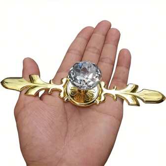 5 件套优雅金色水钻水晶玻璃把手带托盘 - 抛光表面，极具吸引力的多功能厨房、浴室和办公室装饰玻璃把手，抽屉和橱柜水晶把手