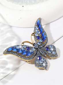 1pc Retro Personalized Full Rhinestone Blue Butterfly Brooch Alloy Crystal Animal Insect Brooch Pin Dress Accessories Pin For Clothes Bag Charm School