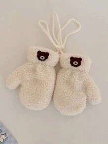 1 st. Kinderhandschoenen Winter Warm Pluche Hang Nek Handschoenen Jongens Meisjes Cartoon Beer Baby Winddichte Volledige Vinger Handschoenen Voor Buitenspelen, Geschikt Voor 2-5 Jaar Oud