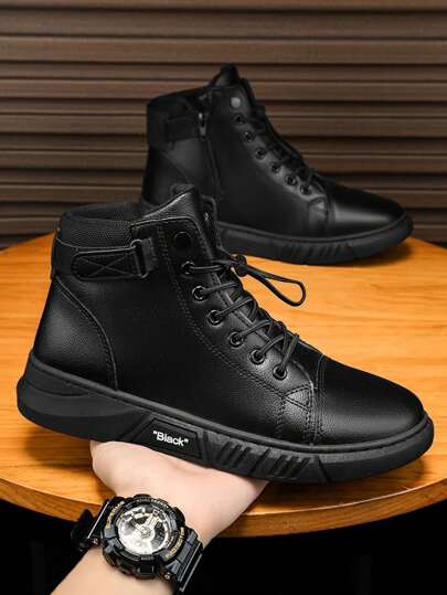 Men's Boots, Leather Casual Shoes, Cargo Boots, High-Top Outdoor Lace-Up Shoes, New Design