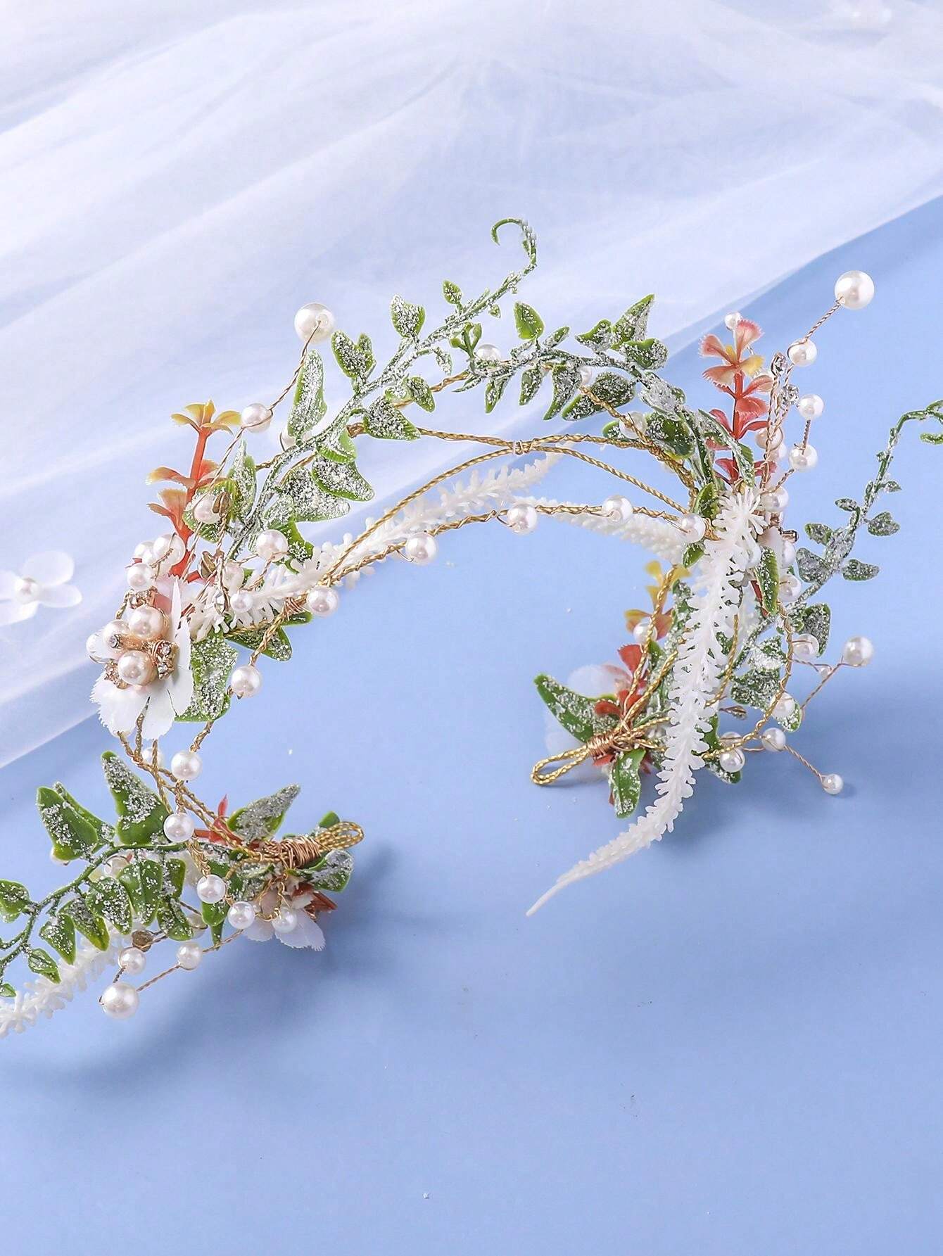 Handmade Artificial Flower & Pearl Headband Bridal Headdress