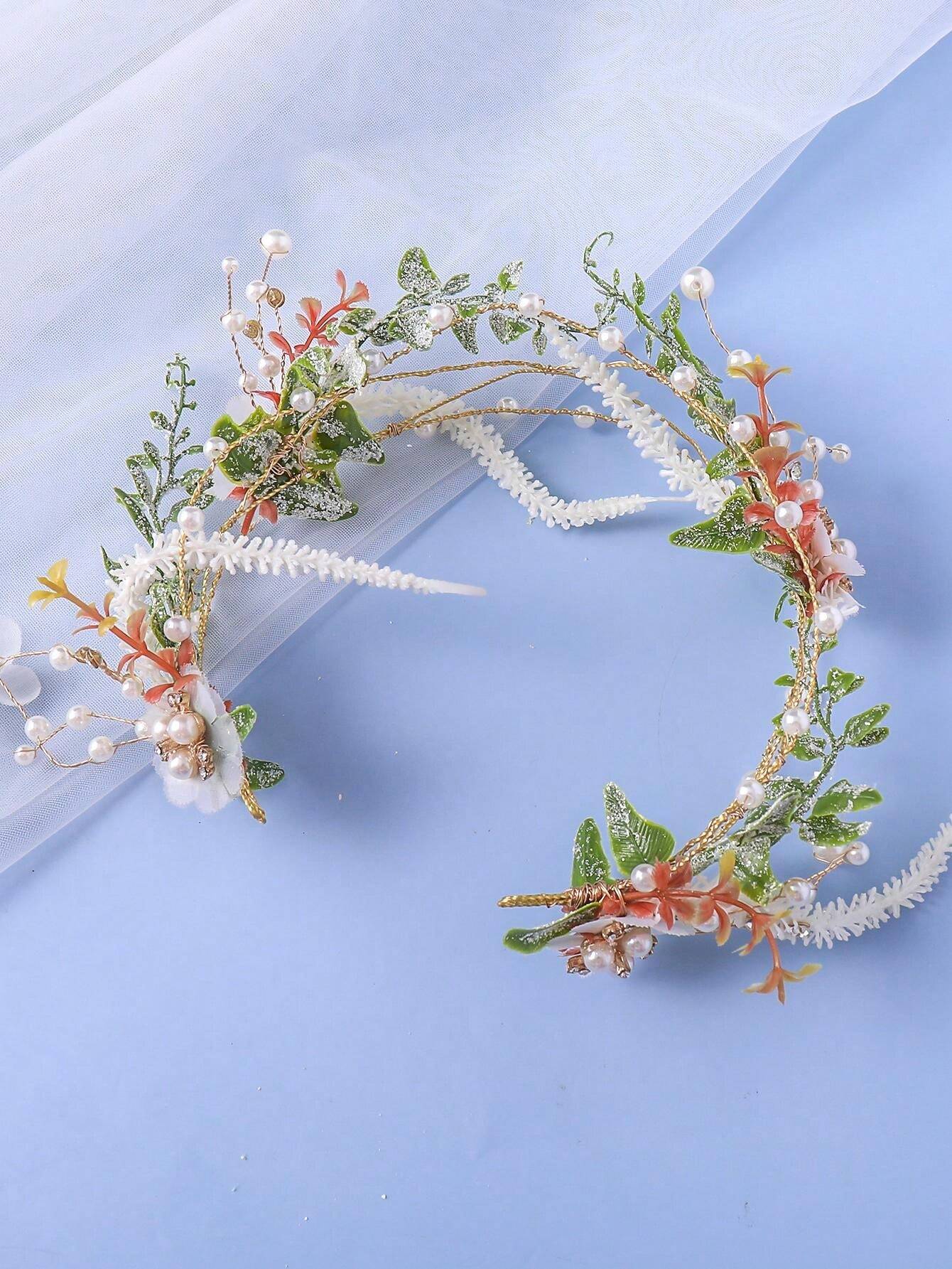 Handmade Artificial Flower & Pearl Headband Bridal Headdress