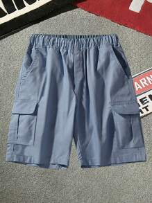 3 pezzi Shorts sportivi alla moda e comodi per ragazzi adolescenti con tasche multiple, perfetti per attività all'aria aperta, primavera ed estate - blu polveroso - Visualizzare 8