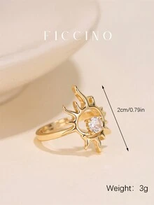 FICCINO 复古太阳形镀金/铂金立方氧化锆可调节戒指，优雅珠宝礼品，适合情侣、朋友、节日、周年纪念日、情人节等场合，附赠珠宝盒 - Sun Ring - 查看 5