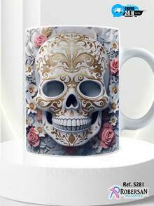 Canecas de Porcelana Diferentes Halloween Caveira Personalizadas Café 3D 5281 - Branco - Visão 2