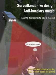 1 件装太阳能安全 4 个 LED 灯户外装饰传感器运动 3 种照明模式街道防水灯内置 18650 锂电池壁灯夜间工作灯适用于花园 - 彩色 - 查看 4