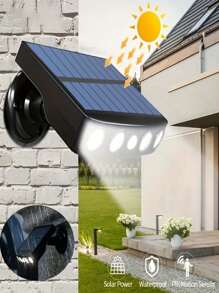 1 件装太阳能安全 4 个 LED 灯户外装饰传感器运动 3 种照明模式街道防水灯内置 18650 锂电池壁灯夜间工作灯适用于花园 - 彩色 - 查看 2