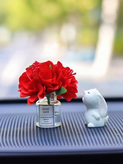 迷你丝绸花瓶和花香兔子汽车内饰装饰摆件汽车中控台装饰小玩意