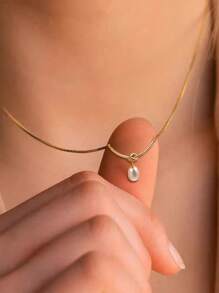 Colares de Pérola com Nó Delicado em Prata Esterlina 925, Gargantilha Fina de Corrente Pequena Elegante com Pérola em Forma de Gota Folheado a Ouro 14K, Joia Presente para Mulheres e Noivas