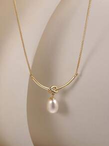 Colares de Pérola com Nó Delicado em Prata Esterlina 925, Gargantilha Fina de Corrente Pequena Elegante com Pérola em Forma de Gota Folheado a Ouro 14K, Joia Presente para Mulheres e Noivas