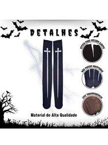 Gothic Medieval Cross 7/8 Tights Halloween Costume And Cosplay Nun - 黑色 - 查看 4
