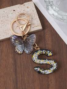 1pc Creative Letter Stone Resin Butterfly Tassel Key Chain Key Fob - Black - View 19