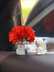 Mini Silk Flower Vase And Flower-Smelling Rabbit Car Interior Decoration Ornaments Auto Center Console Decoration Gadgets