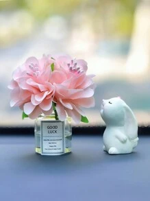 Mini Silk Flower Vase And Flower-Smelling Rabbit Car Interior Decoration Ornaments Auto Center Console Decoration Gadgets