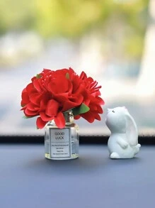 Mini Silk Flower Vase And Flower-Smelling Rabbit Car Interior Decoration Ornaments Auto Center Console Decoration Gadgets