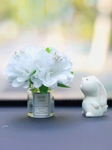 Mini Silk Flower Vase And Flower-Smelling Rabbit Car Interior Decoration Ornaments Auto Center Console Decoration Gadgets