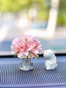 Mini Silk Flower Vase And Flower-Smelling Rabbit Car Interior Decoration Ornaments Auto Center Console Decoration Gadgets