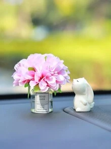 Mini Silk Flower Vase And Flower-Smelling Rabbit Car Interior Decoration Ornaments Auto Center Console Decoration Gadgets