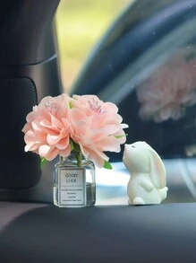 Mini Silk Flower Vase And Flower-Smelling Rabbit Car Interior Decoration Ornaments Auto Center Console Decoration Gadgets