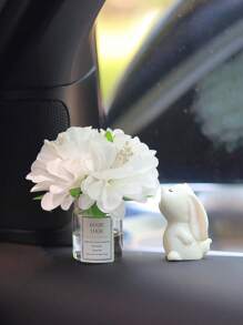 Mini Silk Flower Vase And Flower-Smelling Rabbit Car Interior Decoration Ornaments Auto Center Console Decoration Gadgets