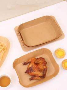 50/100pcs Rectangular Air Fryer Liners, Disposable Paper Baskets, Oil-Proof, Waterproof, Non-Stick Baking Paper, Suitable For Frying, Baking, Microwave Heating, Oil-Proof, Non-Stick Silicone Paper