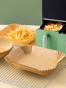 50/100pcs Rectangular Air Fryer Liners, Disposable Paper Baskets, Oil-Proof, Waterproof, Non-Stick Baking Paper, Suitable For Frying, Baking, Microwave Heating, Oil-Proof, Non-Stick Silicone Paper