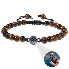 Customized Photo Projector Braided Bracelet With Natural Tiger Eye & Turquoise, Adjustable - Rose Gold - View 9
