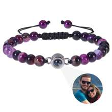 Customized Photo Projector Braided Bracelet With Natural Tiger Eye & Turquoise, Adjustable - Rose Gold - View 4