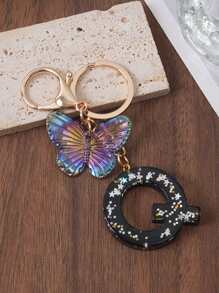 1pc Creative Letter Stone Resin Butterfly Tassel Key Chain Key Fob - Black - View 17