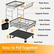 GROWSUN-2 Tier Dish Drying Rack Dish Racks For Kitchen Counter Metal Dish Drainers With Knife Cup Utensil Holder - White - View 6